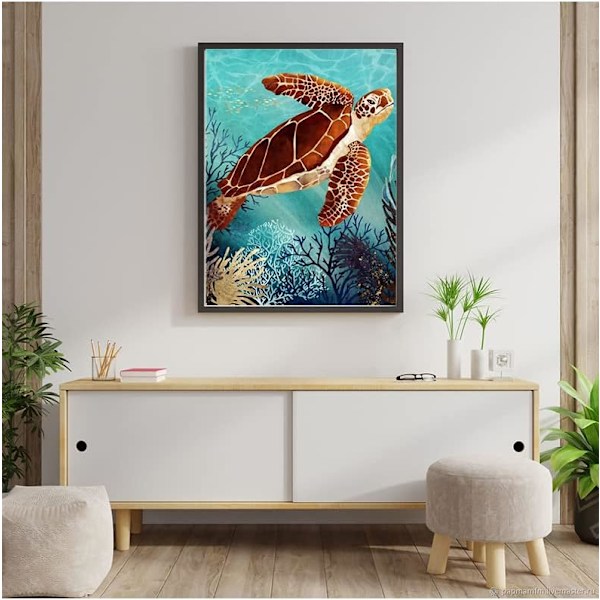 Timanttimaalauspakkaukset aikuisille ja lapsille 30x40cm, Merikilpikonna DIY