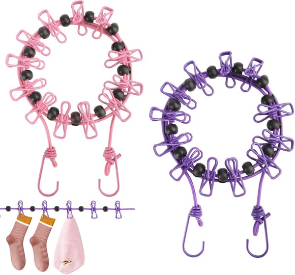 2 Pack Bärbara Klädstreck Elastiska Klädstreck Resa Camping W