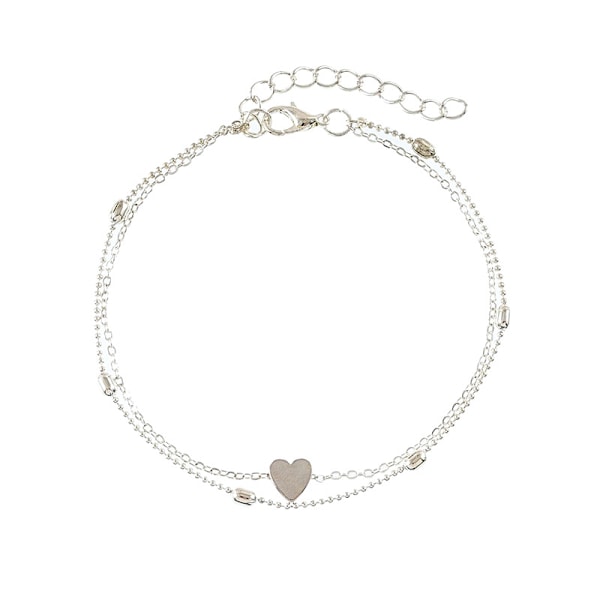 Sterling Silver Anklet Bracelets for Women Waterproof, Heart Charm Dainty Layered Anklets for Women Trendy, Simple Chain