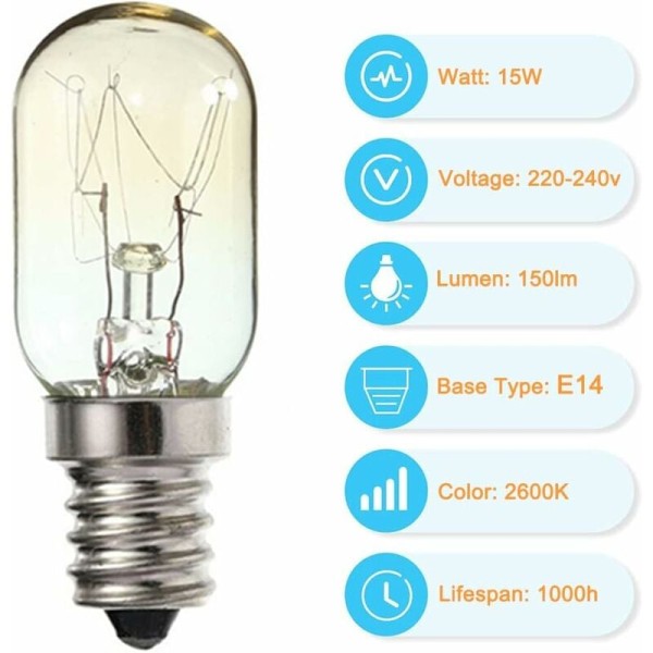 5 kpl Jääkaapin Lamppu E14 Pieni Ruuvi 220V 15W Mikroaaltouuni H