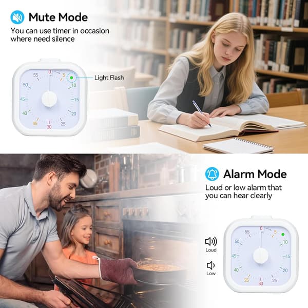 Visuell timer med pausfunktion, 60-minuters Pomodoro-timer för barn, kökstimer, för klassrum, studier, kök, tyst
