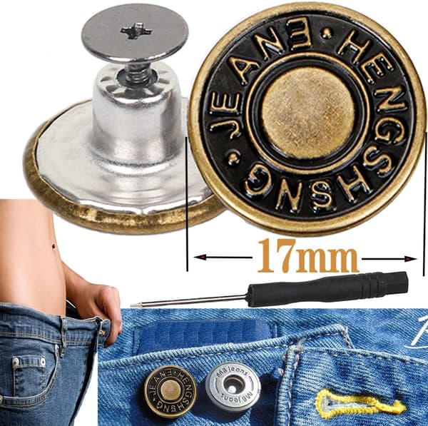 (20 Sæt 17mm) Aftagelige Knapper til Jeans Knapperstatning Snap