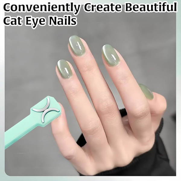 3-i-1 Kattöga Nagelmagneter Nagelkonst 3D Gel Nagellack Kraftfull Magnetisk Sug Multi-Funktionella Nageldesignverktyg Dubbelhuvud Magnet Grön, Kattöga M