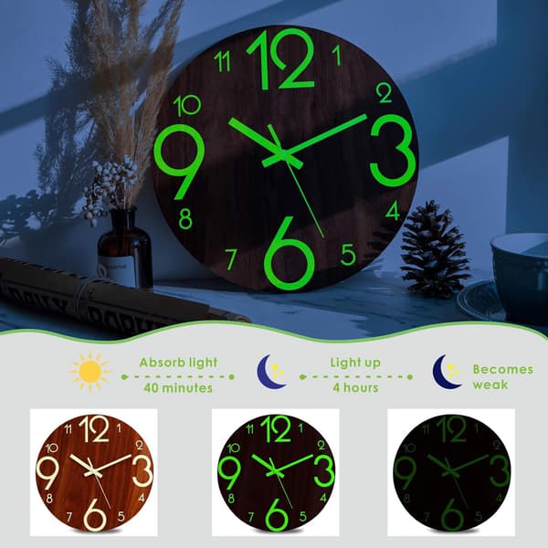 30cm Lysande Väggklocka - Tyst Fluorescerande Väggpendel - Lar