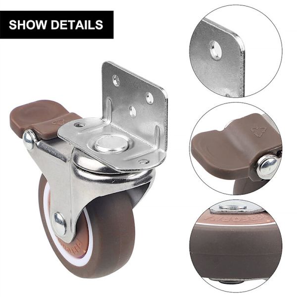 4 st. Rullar - 25mm för Möbel Små Swivel Rullar med Broms