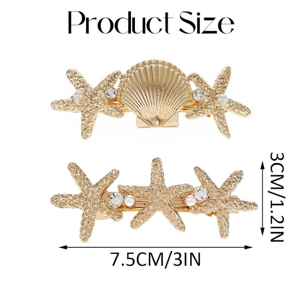Sjöstjärna Hårspännen Guld Metall Sjöstjärna Hårnålar Snäcka Fjäder Automatisk Hårspänne Strand Håraccessoarer för Kvinnor och Flickor (2-pack)