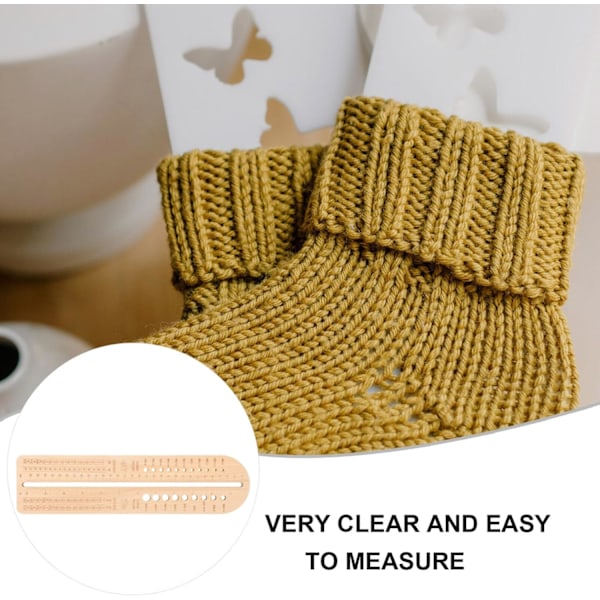 Sockmätare Stickning Virkning Storleksmätning Virknålsguide Virkningsstorleksmätare Vävverktyg Trä Sockblocker DIY Vävverktyg Beige