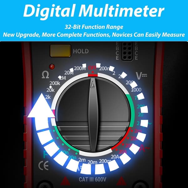 DT9205A Professionelt AC/DC Digitalt Multimeter med 2000 Tællinger, Voltmeter, Amperemeter, Ohmmeter og Automatisk Elektrisk Tester med LCD-display
