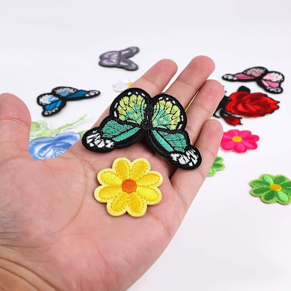 16 Stykker Blomst Brodert Strykejern-på-lapp, Butterfly Brodert S