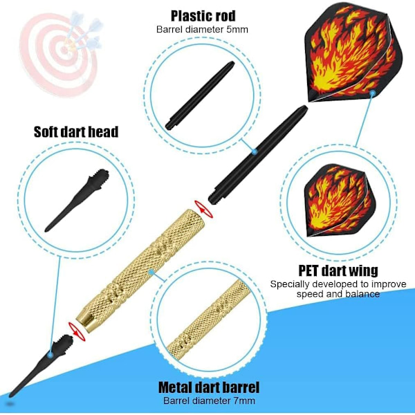 12 Stycken Professionella Mjuka Dartpilar med Plastspets 14 Gram, Sof