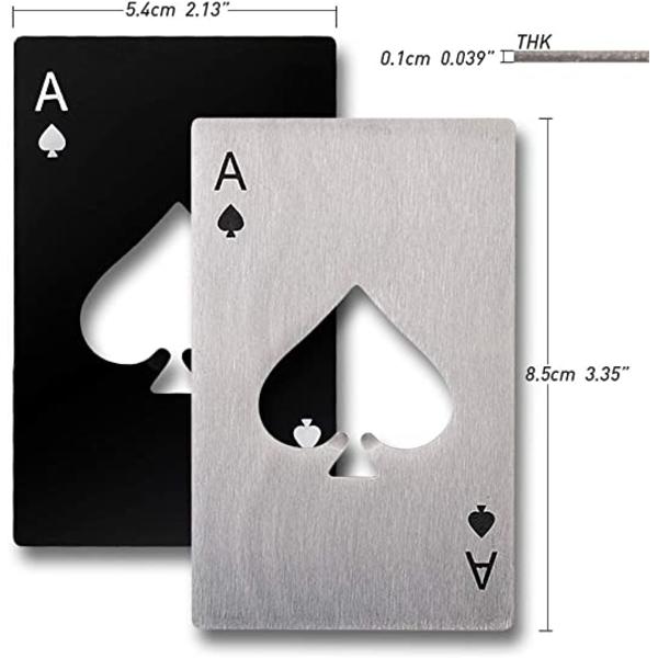 Sæt af 6 Flade Rustfrit Stål Casino Flaskeåbnere Sølv og Sort
