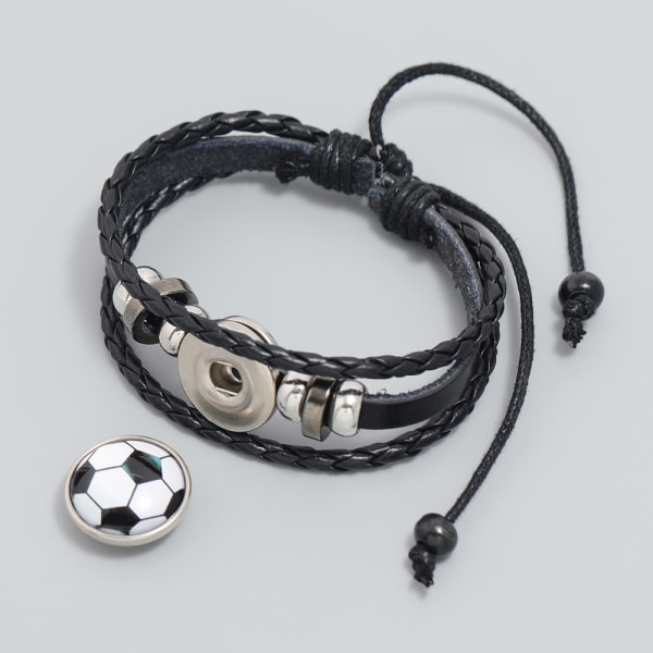 (Noir et blanc) Armband de fotboll réglable en perles, design sid