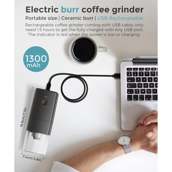 Bärbar kvarn för kaffe (svart), liten elektrisk kaffebönkvarn