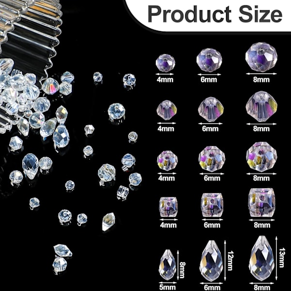 300 stk. Glasperler Bulk Assorterede Krystalperler til Smykkefremstilling Facetteret Dråbe Rondelle Briolette til DIY Håndværk Halskæde Armbånd Øreringe Sæt (A