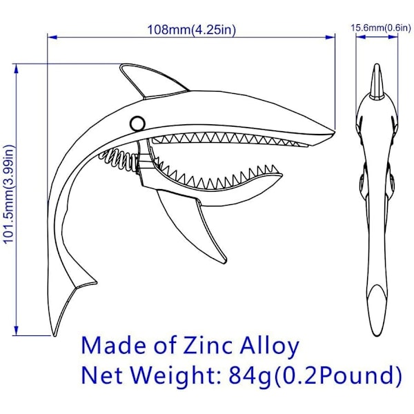 Gitarrkapo i zinklegering, Shark Capo för akustisk och elektrisk gitarr med bra grepp, ingen surr och hållbar (Silver)