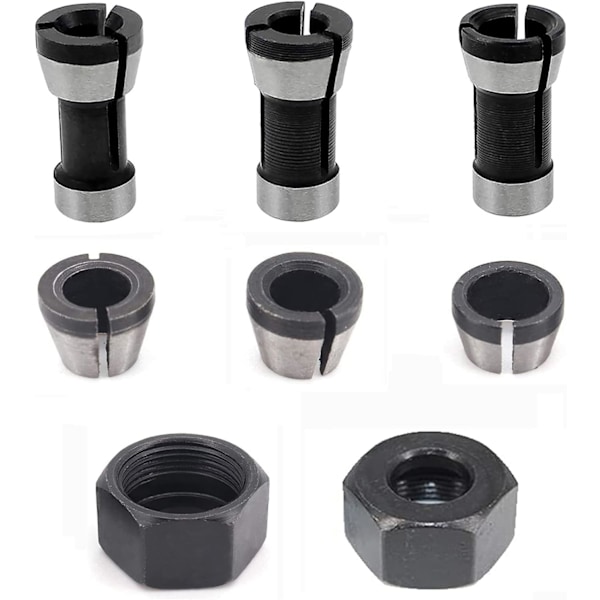 Fresaradapter for chuck, legeringadapter, erstatningschuck for graveringsmaskin og rett slipemaskin, klemmeadapter (6mm 6.35mm 8mm)