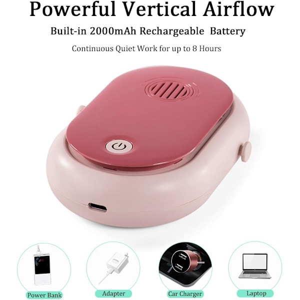 (pink)Bærbar Hængende Halsventilator Personlig Ventilator Batteridrevet USB Genopladelig 3 Hastigheder Mini Håndholdt Air Condit