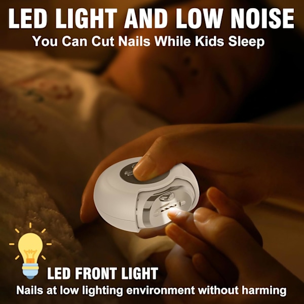 3 i 1 Elektrisk Negleklipper, Elektrisk Negletrimmer 3 Hastigheter Automatisk Negleklipper med LED-lys Elektrisk Tåneglklipper for Eldre Fingernail Cli