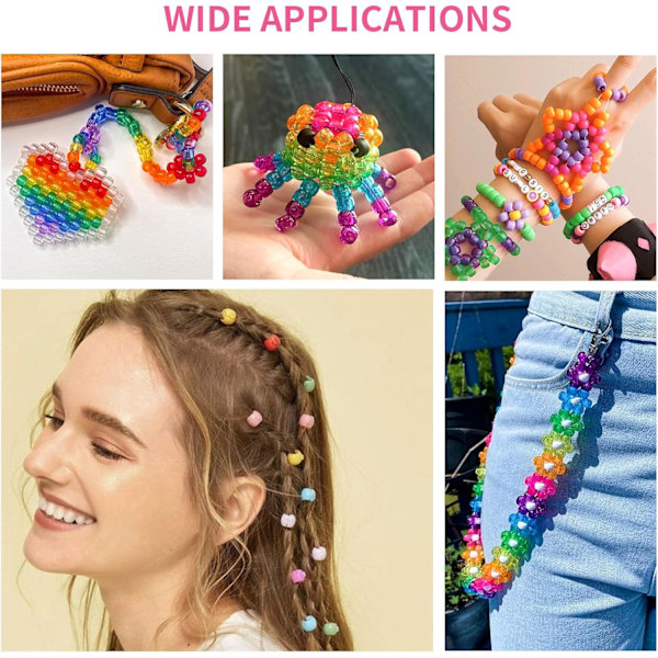 1000+ stk. Glitter Perler Pony Perler Bulk, Akryl Perler 9mm Store Plastik Perler til Armbånd Store Huller Hårfletninger Håndværk DIY Projekter