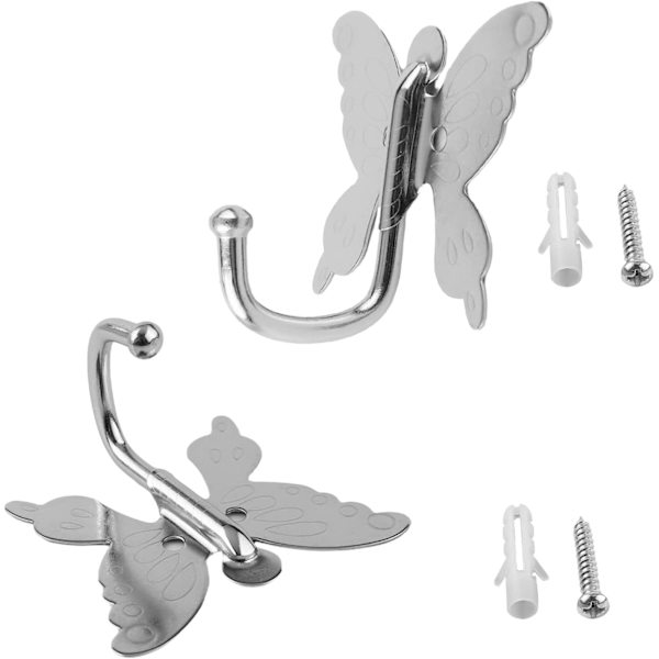 2 stk Butterfly-formede veggkroker Kles- og håndklehengere Montert på veggen Sinklegering Sølvfarget