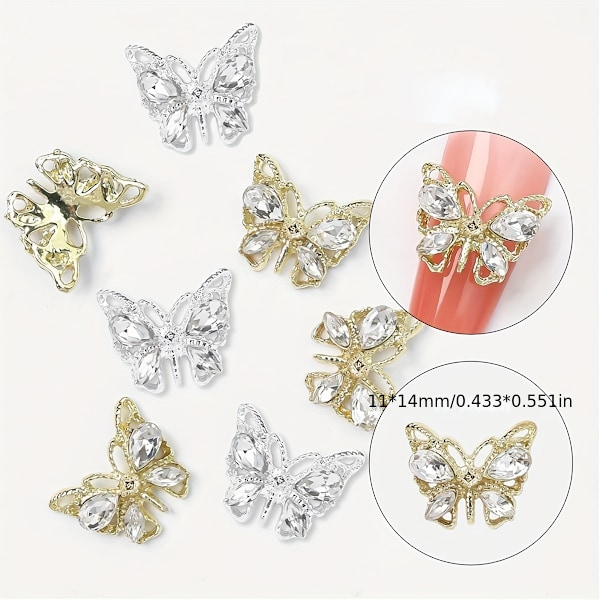 20 stk. Butterfly Negle Charms 3D Luksus Butterfly Negle Stene Guld Sølv Butterfly Negle Diamant Skinnende Negle Rhinestones til Akryl Negle Neglekunst Forsyninger