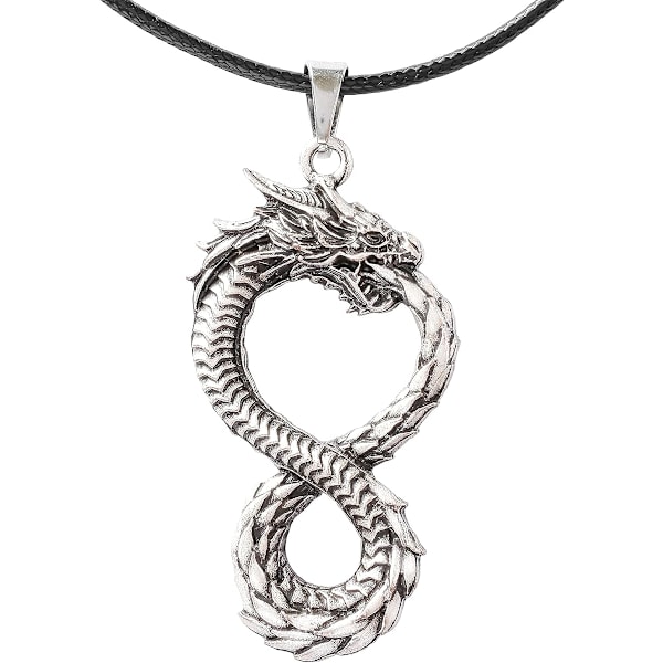 Ouroboros Dragon Pendant Necklace, Dragon Jewelry Gift for Men