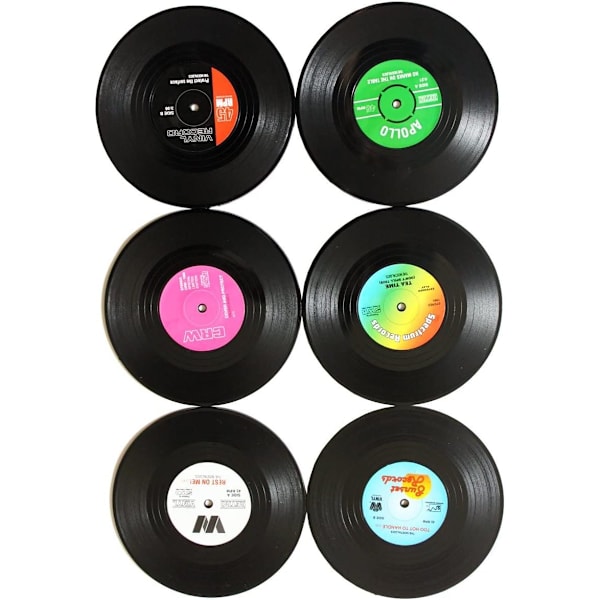 Sett med 6 Retro Vinyl Plate Stive Underlag - Serverer Kaffe og