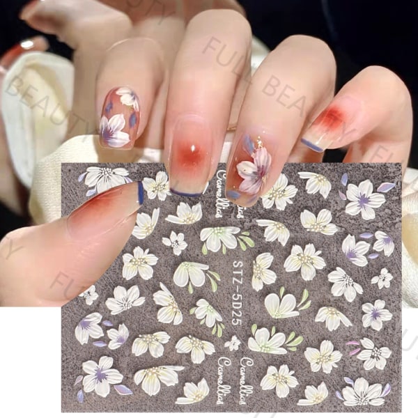 3D Vårblomst Nail Stickers 1Sheets Nail Art Nail Stickers Sel