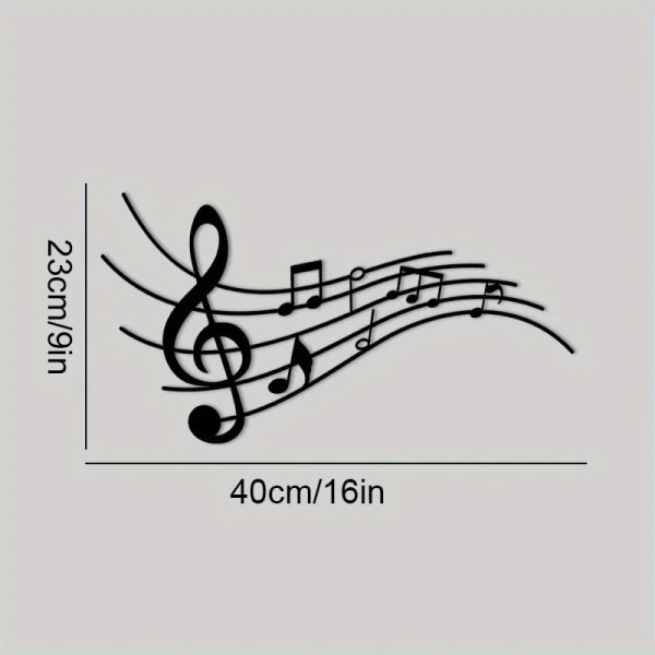 Musiknoter Skilt Metal Musik Vægindretning - 16\"X9\" Sort Moderne B
