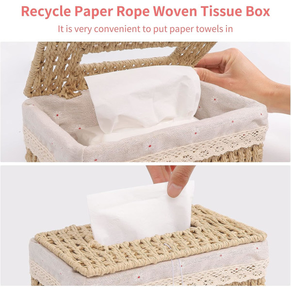 Papir Rope Tissue Box, Dekorativ Tissue Box med Foring, Boho Ti