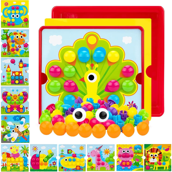 Mosaiklegetøj - 12 kort og 46 knapper (skovdyr), børnetøj