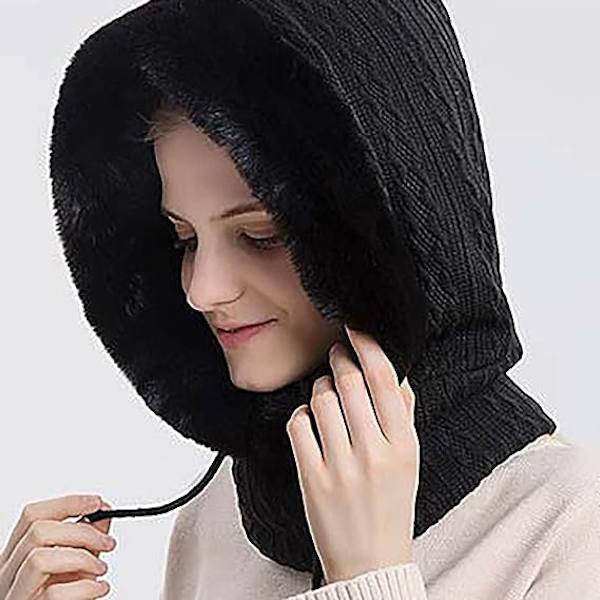 Svart 2-i-1 Beanie Dame Vinter Varmt Hatt Sjal Beanie Vinter Balaclava