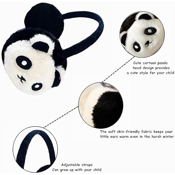 (Panda-kuvio) Lasten talviset lämpimät korvanlämmittimet, söpöt plushiset korvanlämmittimet, F