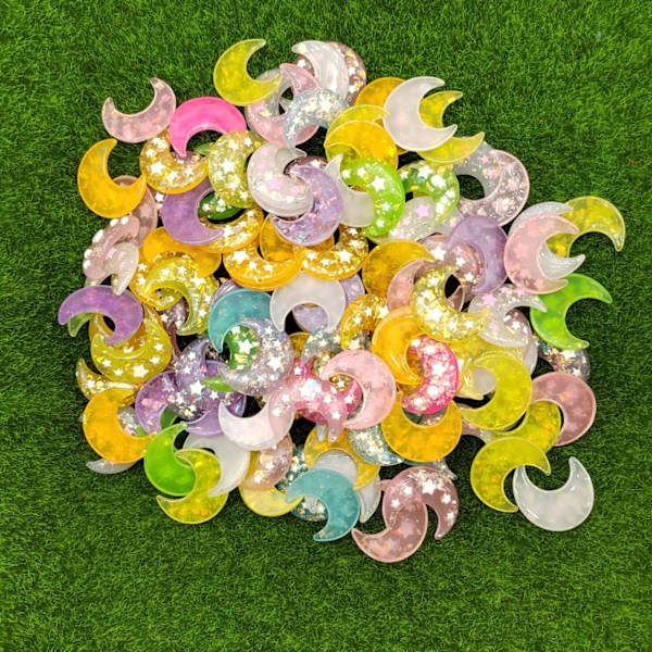 8 stk Blandet 8 Farger Skinnende Måne Flatback Resin Knapp Jule DIY Håndverk Telefondeksel Scrapbook Pynt