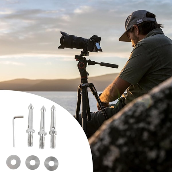 3 st/set Spikar i rostfritt stål Set Fotspikar Mark för stativ 3/8\" 65mm för stabilitet
