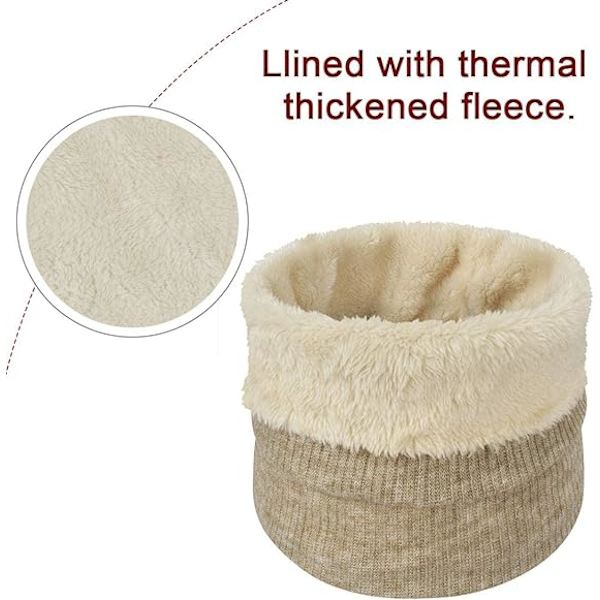 (Beige) Oppvarmet skjerf for jenter Vinterstrikket varmt skjerf med fleece