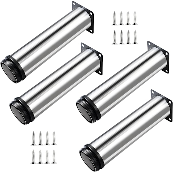 4X Møbelbein, Justerbare Møbelbein - Krommetall - Justerbar Høyde (Totalt: 250mm)