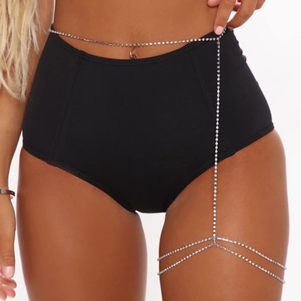 Rhinestone Lårkædekæde Glitz Body Chains Krystal Taljekæder Sexet Strand Sommer Skinnende Justerbar Kropssmykker Acce