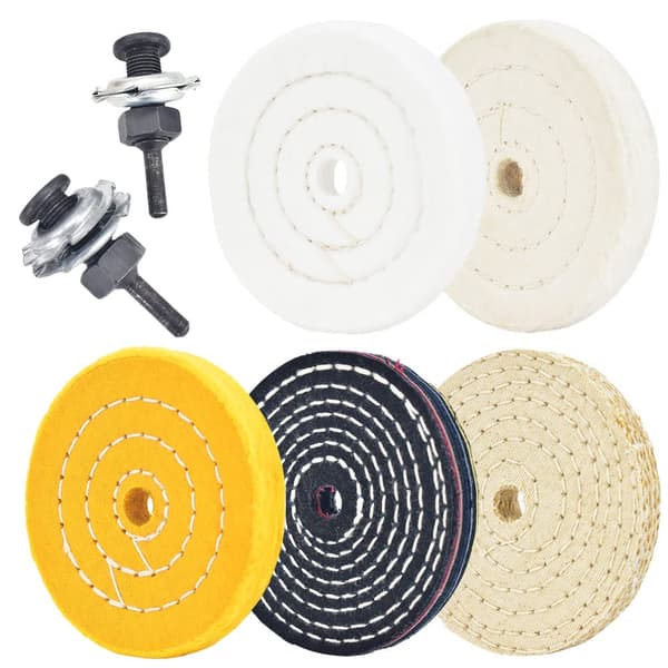Set med 5 4\" poleringsdiskar med 1/2\" klämhåll och 2 set