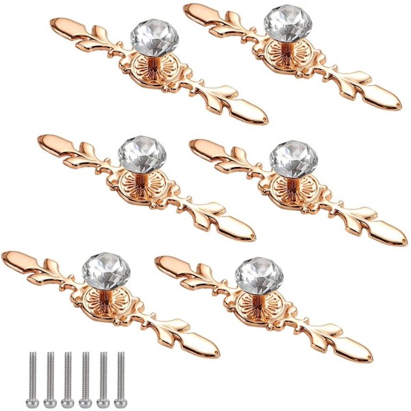 6 stycken Diamantdörrknoppar  Kristalldörrknoppar i guld