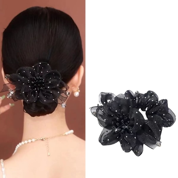 1pc Elegant Elastic Hair Scrunchy with Rhinestone & Gypsophila Flowers Deco Hair Accessory Hair Ties for Girls Women Bri