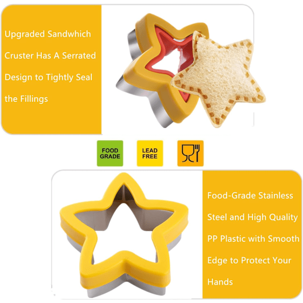 Stjerneformet Sandwichkutter og Forsegler Grønnsakskuttere for Barn Sandwichmaker Matboks Bento Boks DIY Lunsj