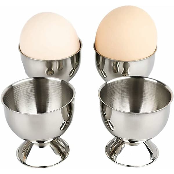 4 st äggkoppar, äggbricka i rostfritt stål, äggbricka, äggkopp, ankäggkopp, äggkopp, frukost, middagsredskap