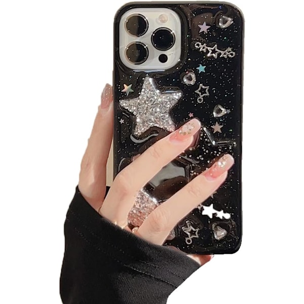 Fodral för iPhone 16 Pro Bling Stars 3D Hjärtan Diamant Twinkle Star Glitter Y2K Spark Lyxigt Girly Estetiskt Personlig Design för Kvinnor Tjejer Tonåringar T