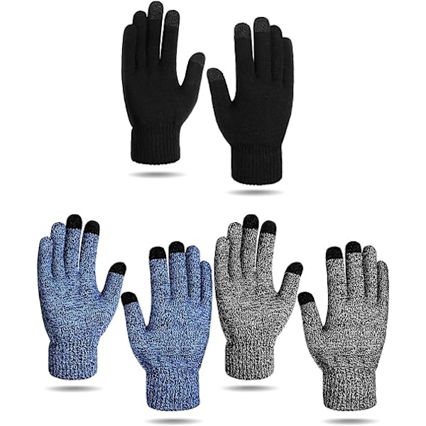 3 Par Touchscreen-Hanske, Fleecefôret, Vindtett, Elastisk, S
