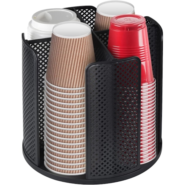 Kaffekoppdispenser, roterbar holder for kopper og lokk for 5-16oz kopper, 4-roms kaffekoppholder, benkeplate kaffekopporganisator for restaurant, C