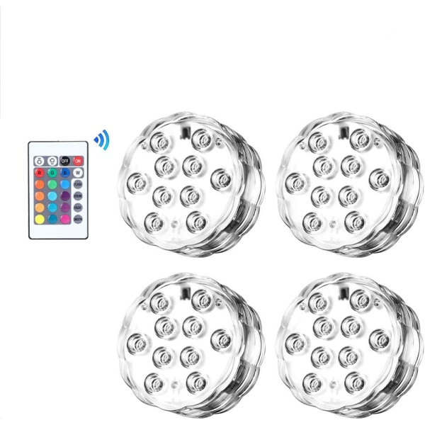 4 stk. LED Vandtætte Lys med Fjernbetjening, Batteridrevet
