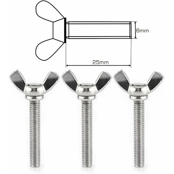 25 stk. Vingeskrue M6 X25mm med metrisk bolt 304 rustfritt