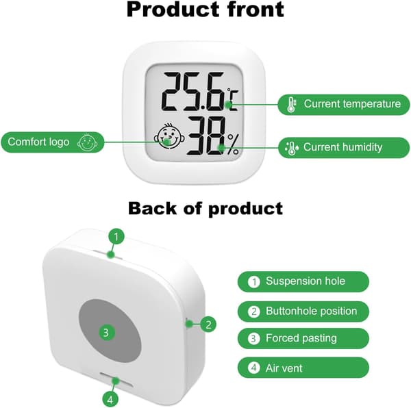 4 Mini Innendørs Termometre (Hvit), Digital Termometer Hygrometer