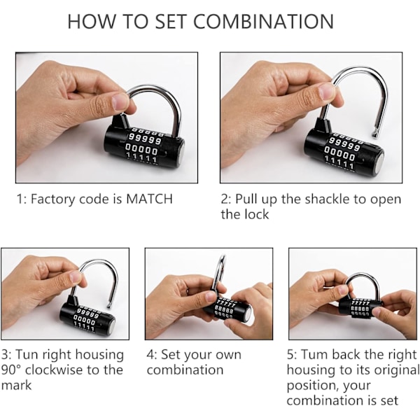 2-pak 5-cifret vandret kombinationshængelås, 5-cifret kombinationslås, kodeordlås til skolegymnastikskab, sportslås